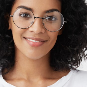 Smiling woman wearing glasses